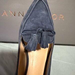 Ann Taylor Navy Blue Suede Tassel Kitten Heels